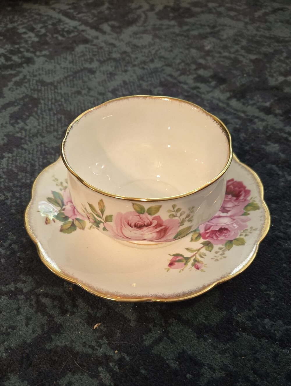 Royal Albert American Rose Pattern Bowl And Saucer with Gold Trim